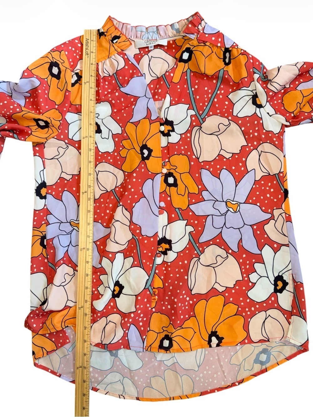 Crosby by Mollie Burch Dopamine Floral Button Front Blouse Balloon Long Sleeves - Picture 10 of 13